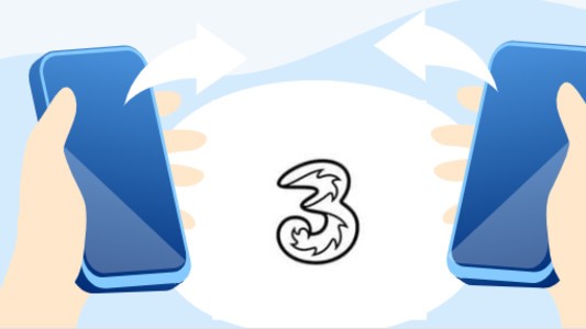 Image of two mobiles with the Three logo in the centre